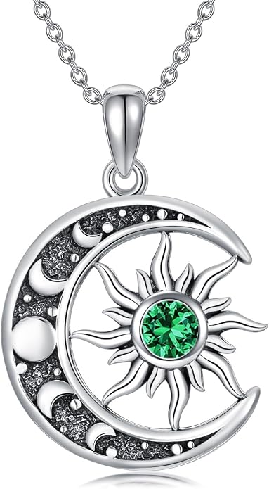 Sun and Moon Necklace 925 Sterling Silver Sun Moon Pendant Gemstone Jewelry Gifts for Women