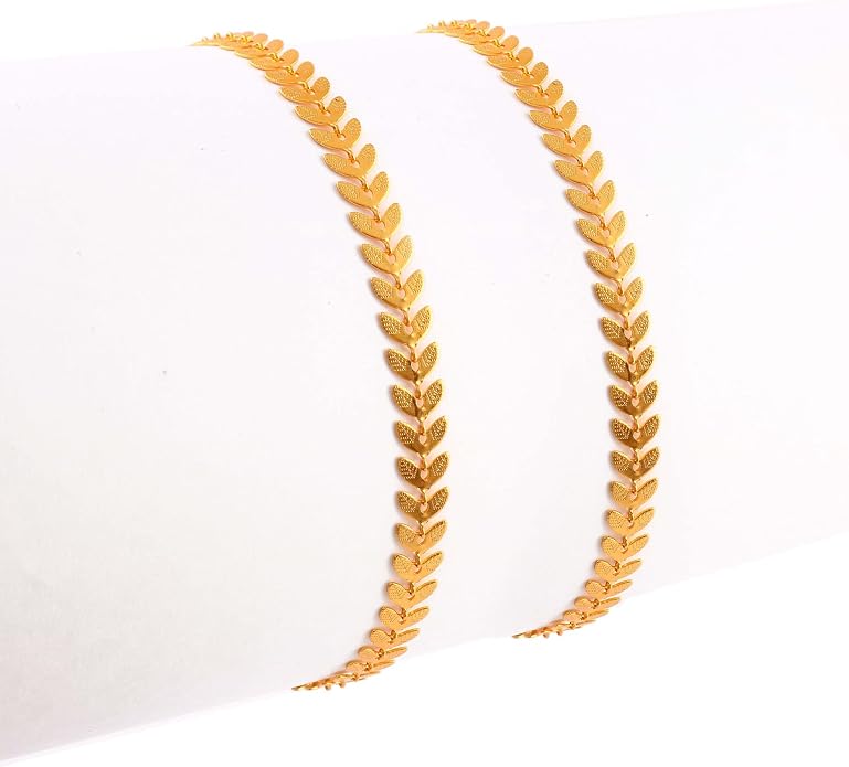 Jewar Anklet Payal Indian Traditional CZ Ad Plain Simple Handmade Natural Gold Plated Jewelry