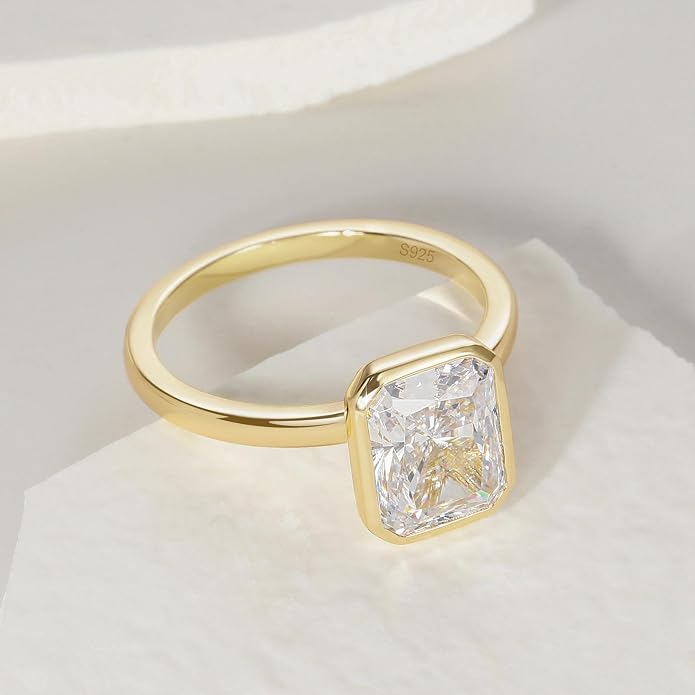EAMTI 3CT Engagement Rings for Women Radiant Cut CZ Solitaire Promise Wedding Bands Travel Bezel Ring Size 4-10