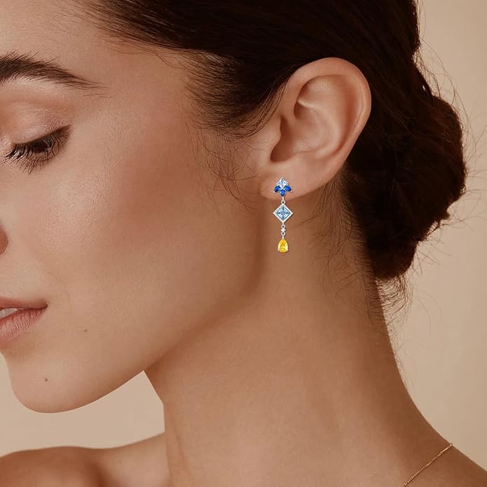 925 Sterling Silver Colorful Chandelier Teardrop Dangle Earrings Statement Flower Stud Earrings for Women Party Prom