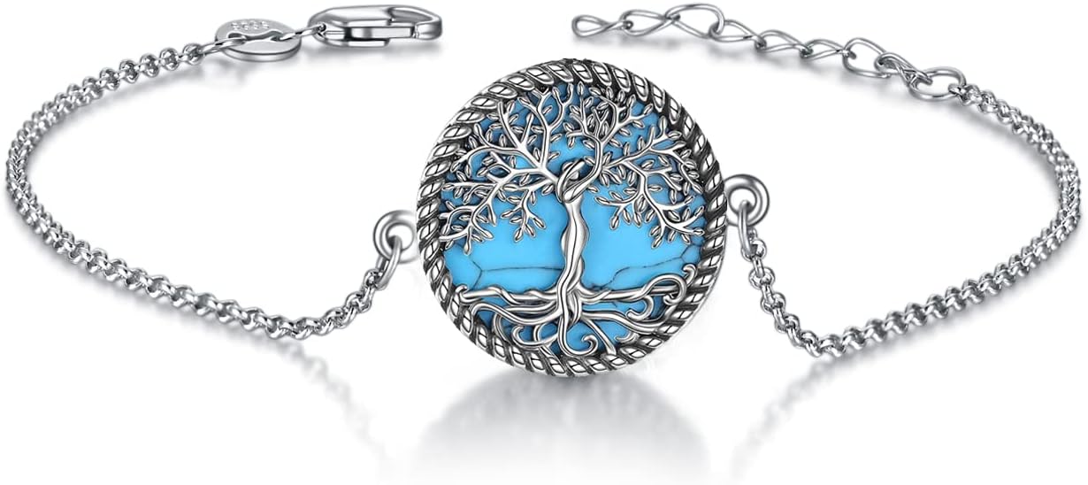 ONEFINITY Tree of Life Bracelet Sterling Silver Abalone Shell/Blue Opal/Turquoise/Malachite Tree of Life Jewelry Gifts for Women