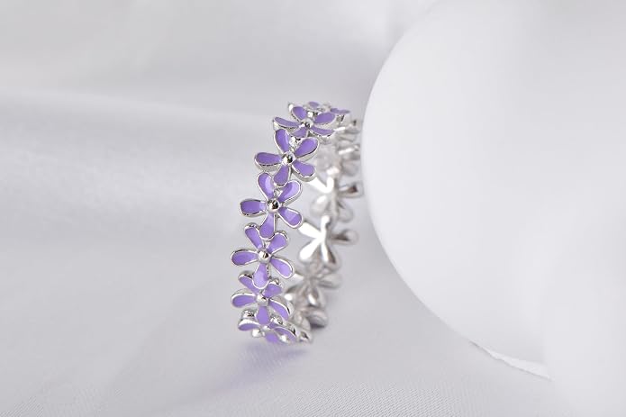 925 Sterling Silver Dainty Daisy Butterfly Paw Heart Eternity Rings Blue Flower Finger Rings for Women Stacking Promise Rings Gift Jewelry