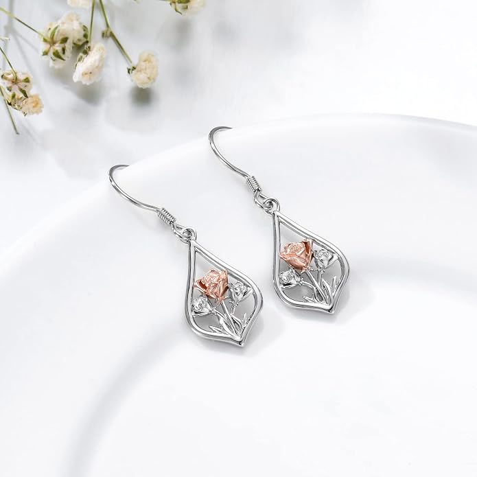 WINNICACA Sterling Silver Dangle Drop Earrings for Women Mom Flower Leverback Earrings Jewelry Christmas Anniversary Birthday Gifts