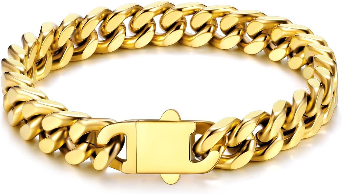 U7 Cuban Link Bracelets for Men Stainless Steel Wrist Bracelet Silver Black Gold Cuban Hand Chain Bracelet for Mens Women, 5/7/9/12mm Width, 7.5/8.3/9 Inch Length Classic Jewelry with Box Packed