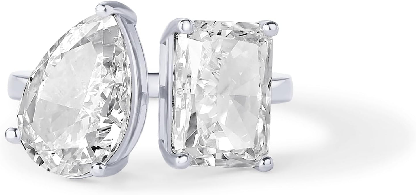 PAVOI 14K Gold Plated Toi Et Moi Radiant-Cut Pear-Shaped Cubic Zirconia Wedding Engagement Ring for Women - Statement Promise Ring