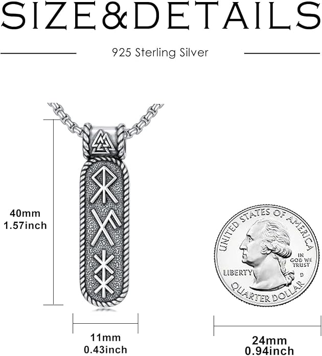 Viking Necklace for Men 925 Sterling Silver Norse Viking Pendant Norse Jewelry for Dad Husband, w/Stainless Steel Chain 22"+2"