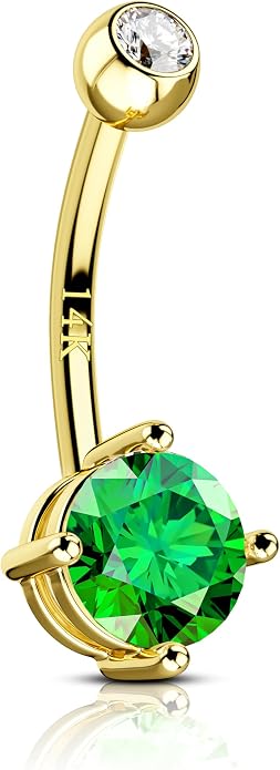 COCHARM 14K Gold Belly Button Rings for Women 14K Yellow Gold Belly Rings Round CZ Real Gold Belly Navel Piercing Jewelry