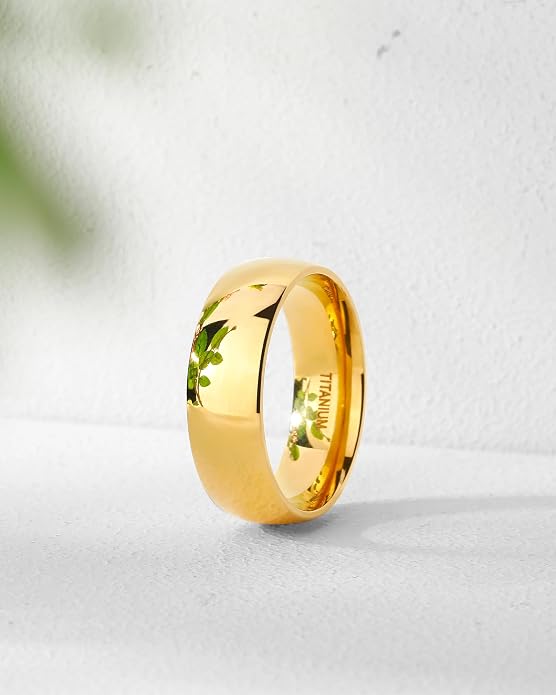 TIGRADE Titanium Ring 2mm 4mm 6mm 8mm 18k Gold Plated Wedding Band in Comfort Fit Dome Polished for Men Women Size 3-14