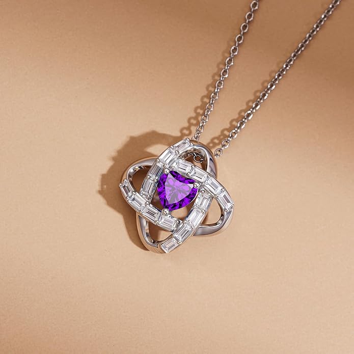 Birthstone Necklace for Women, S925 Sterling Silver Jewelry Gifts, White Gold Plated Love Knot Pendant, Anniversary Birthday Vanlentine Day's Gifts for Grandma, Wife, Mom and Sister