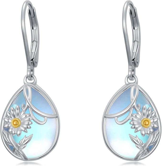 Dorunmo Moonstone Dangle Drop Earrings s925 Sterling Silver Leverback Earrings Filigree Moonstone Jewelry Birthday Gifts for Women