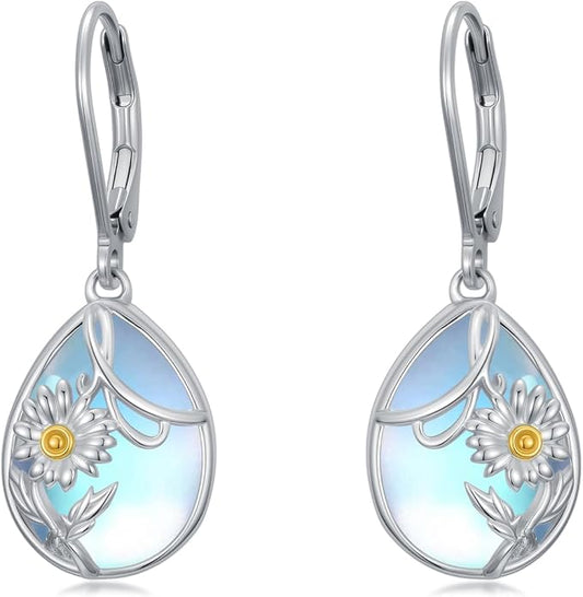 Dorunmo Moonstone Dangle Drop Earrings s925 Sterling Silver Leverback Earrings Filigree Moonstone Jewelry Birthday Gifts for Women