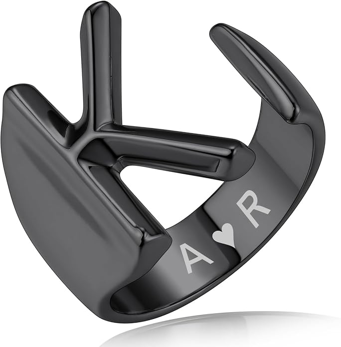 KeyStyle Bold Initial Letter Rings Adjustable, GoldChic Jewelry Women Gold Statement Ring Personalized Engraved Women’s Open Signet Ring for Party (Gold, White Gold, Black)