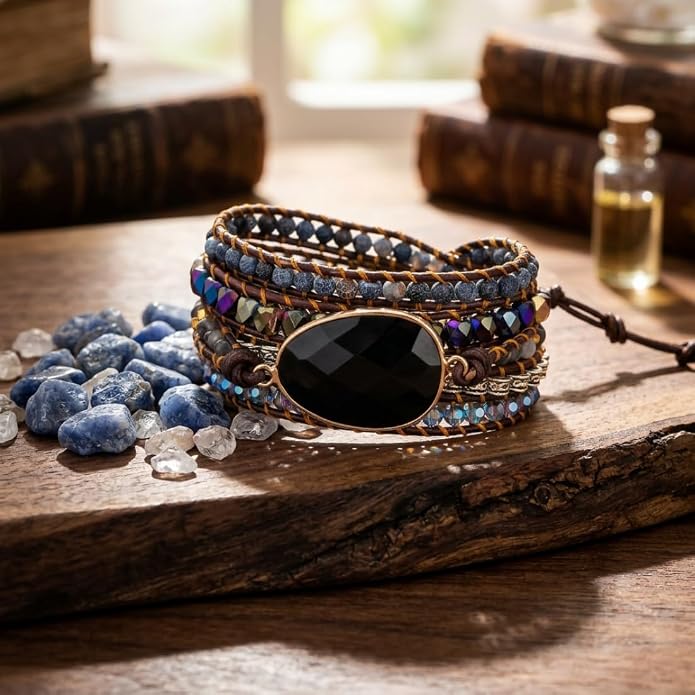 YGLINE Boho Handmade Wrap Leather Tube Crystal Stone Bracelet for Women