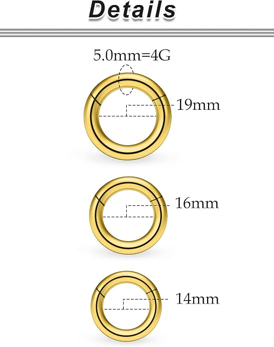 20G-2G Surgical Steel Hinged Clicker Septum Nose Rings Gauges Earrings Seamless Hoops Eyebrow Lip Ring Cliker Helix Tragus Daith Rook Earrings for Women Men