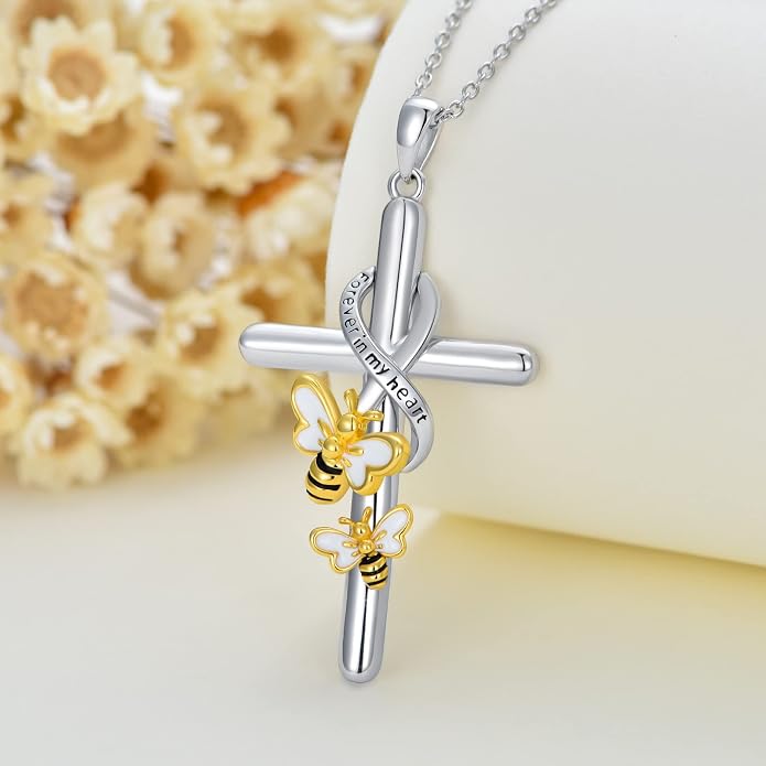 Cross Necklace for Women 925 Sterling Silver I Love You Necklace Religious Jewelry with Gift Box for Mother Daughter