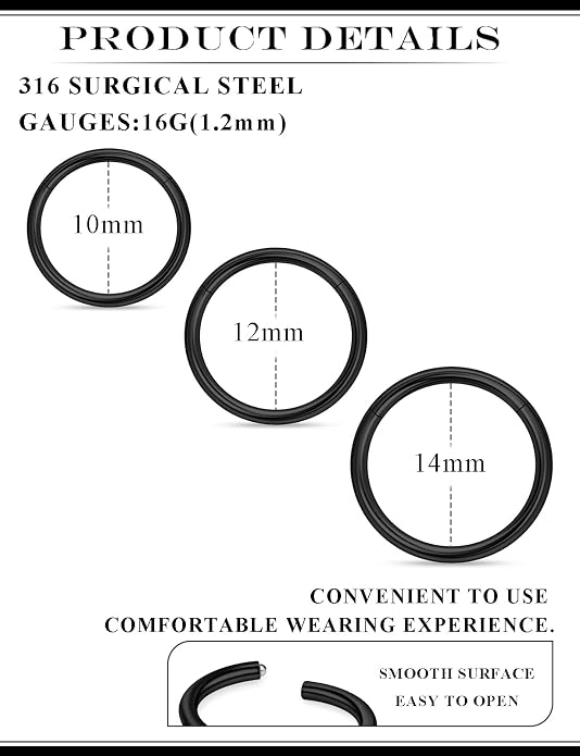20G 18G 16G 14G 12G 10G 8G 6G 4G 2G Nose Rings Hoops 316l Surgical Steel Clicker Septum Lip Ring Tragus Helix Daith Rook Conch Snug Cartilage Lobe Earrings Hoop Piercing Jewelry For Women Men