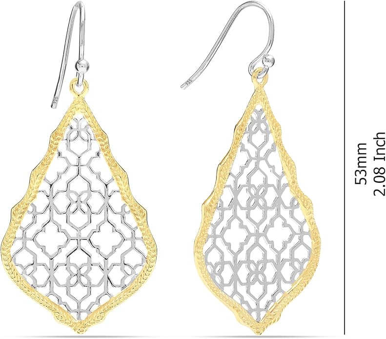 LeCalla 925 Sterling Silver Teardrop Drop Earrings for Womens | Lightweight Italian Minimalist Teardrop Filigree Earrings | Filigree Circle Drop Dangle Earrings for Women Birthday Gift
