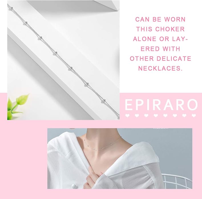 EPIRORA Choker Necklace for Women 925 Sterling Silver Gold Plated Dainty Satellite Bead Chain Pendant Minimalist Jewelry, 16''+2"