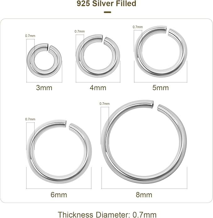 500pcs Silver Filled Jump Rings, Non Tarnish Open Jump Rings for Necklace, Bracelet, Earrings DIY Jewelry Making Supplies (0.7x6mm)