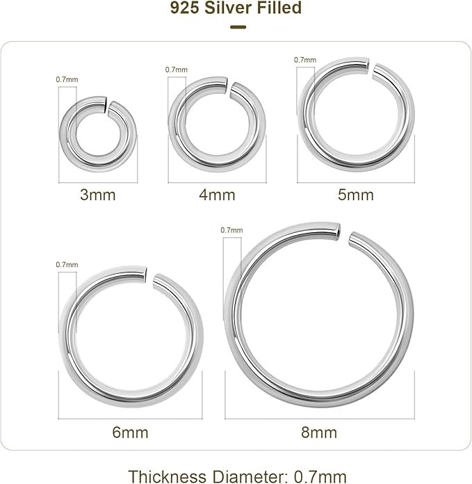 500pcs Silver Filled Jump Rings, Non Tarnish Open Jump Rings for Necklace, Bracelet, Earrings DIY Jewelry Making Supplies (0.7x5mm)