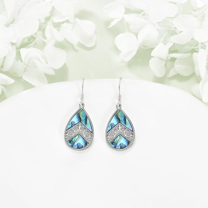 Abalone Shell Dangle Drop Earrings for Women 925 Sterling Silver Filigree Bohemian Earrings Jewelry Gift