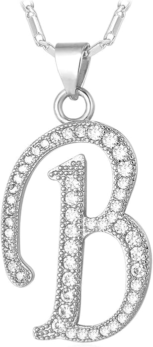 U7 Initial Necklace for Women, Gold/Platinum Plated CZ Crystal Letter A-Z Pendant Necklace, Shiny 20 Inch Name Chain Dainty Personalized Jewelry for Men Mom Wife Friend