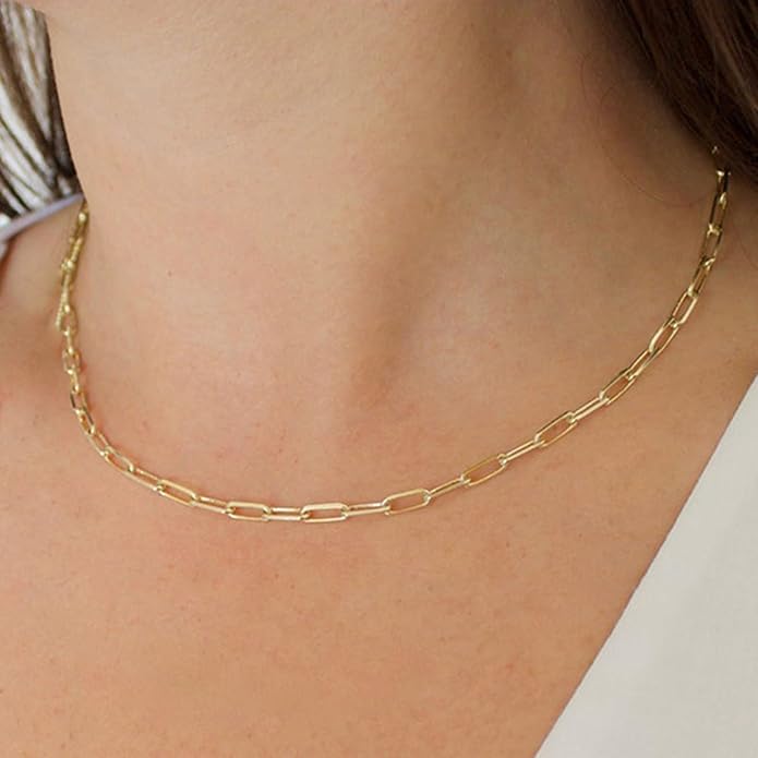 14K Gold Plated Paper Clip Chain Link Necklace Satellite Cross Key Starfish Turquoise Heart Necklace for Women