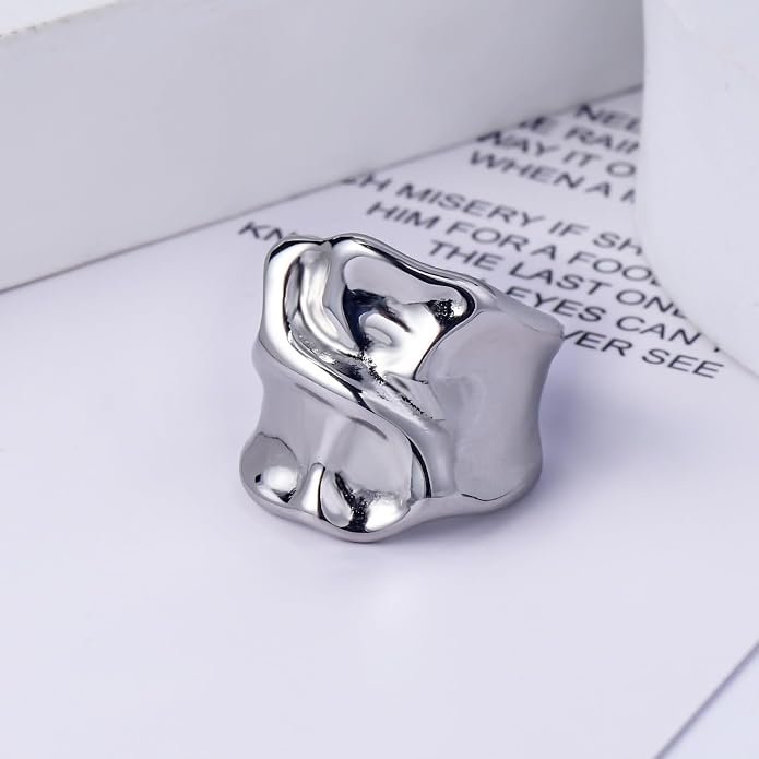 Gold Silver Rings Set for Women Chunky Statement Rings ZC Dome Evil Eye Croissant ring Thick 18K Gold Plated Band Rings