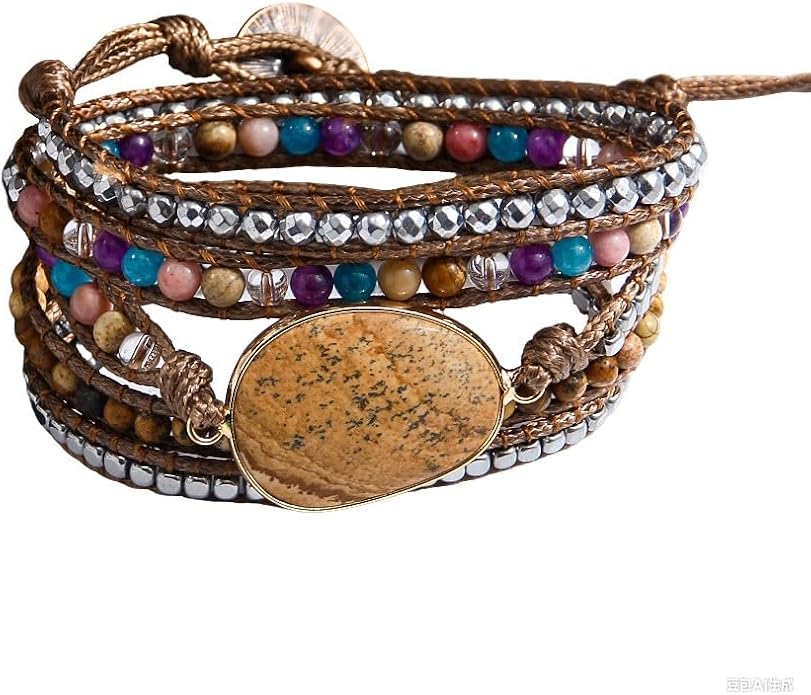Women Wrap Bracelet Boho Natural Jasper Crystal Stone Beads Strand Bracelets