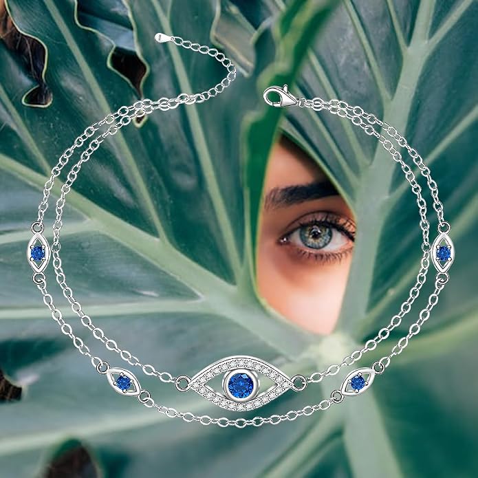 Evil Eye Anklet Sterling Silver Infinity Lotus Flower Evil Eye Anklets for Women Ankle Bracelets Turkish Blue Eyes Protection Chain Jewelry