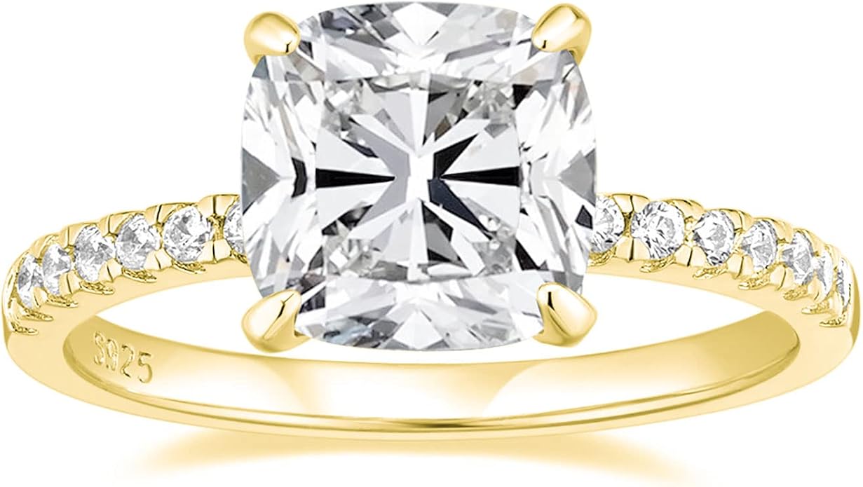 EAMTI 3.5CT 925 Sterling Silver Rings Cushion Cut Cubic Zirconia CZ Engagement Wedding Bands for Women Promise Rings for Her Size 3-11