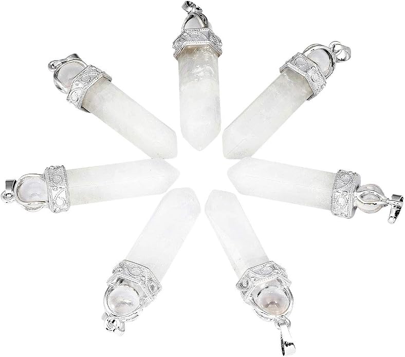 TUMBEELLUWA Crystal Point Necklaces Hexagonal Prism Stone Pendants with Chain Healing Jewelry Pack of 2