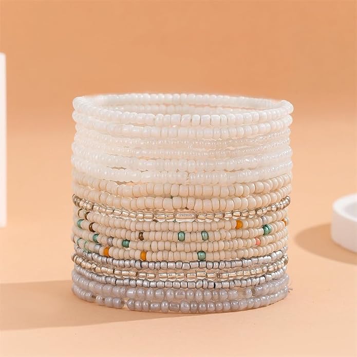 Fuqimanman2020 18Pcs Boho Stackable Beaded Bracelets for Women Colorful Handmade Multilayered Rice Beads Anklets Set Summer Beach Bohemian Jewelry Gift