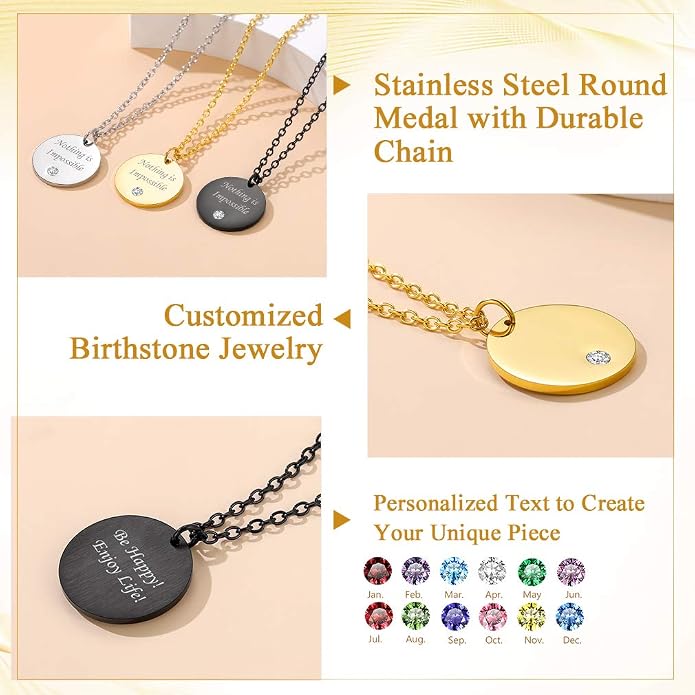 Custom4U Personalized Birthstone Bar Necklaces for Women, Custom Handmade Silver/Black/Gold Vertical Bar Pendants with 1-3 Names Engraved,Unique Memorial Necklace for Her