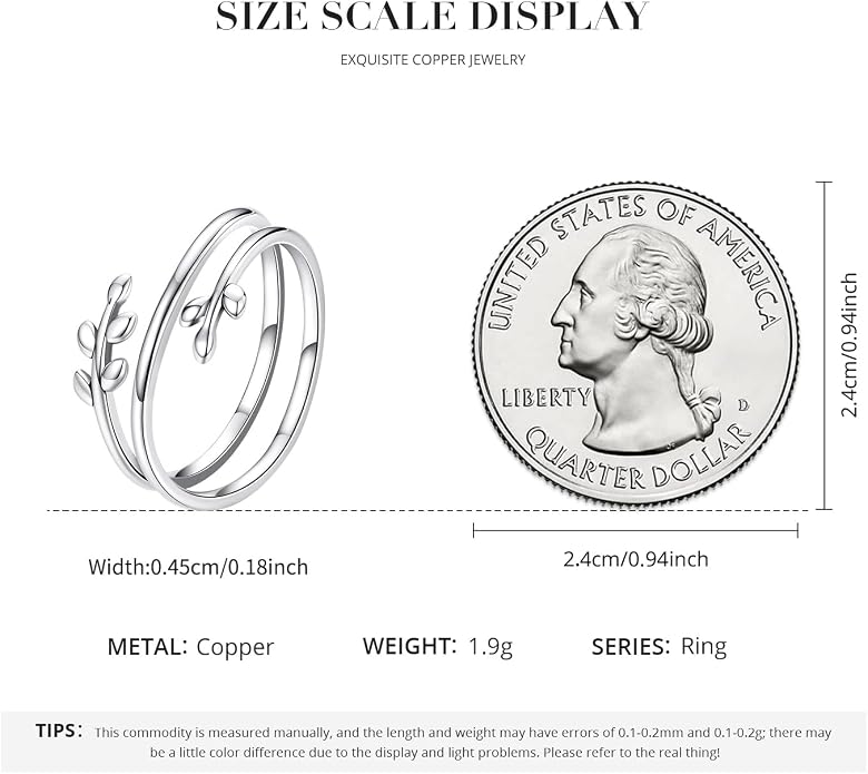 MUNDELL 925 Sterling Silver Simple Multi-layer Leaf Adjustable Ring Green Lucky Leaves Statement Ring for Women Promise Ring Fine Jewelry