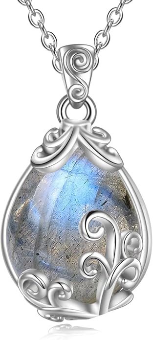 POPLYKE Sterling Silver Gemstone Teardrop Pendant Necklace Crystal Jewelry for Women