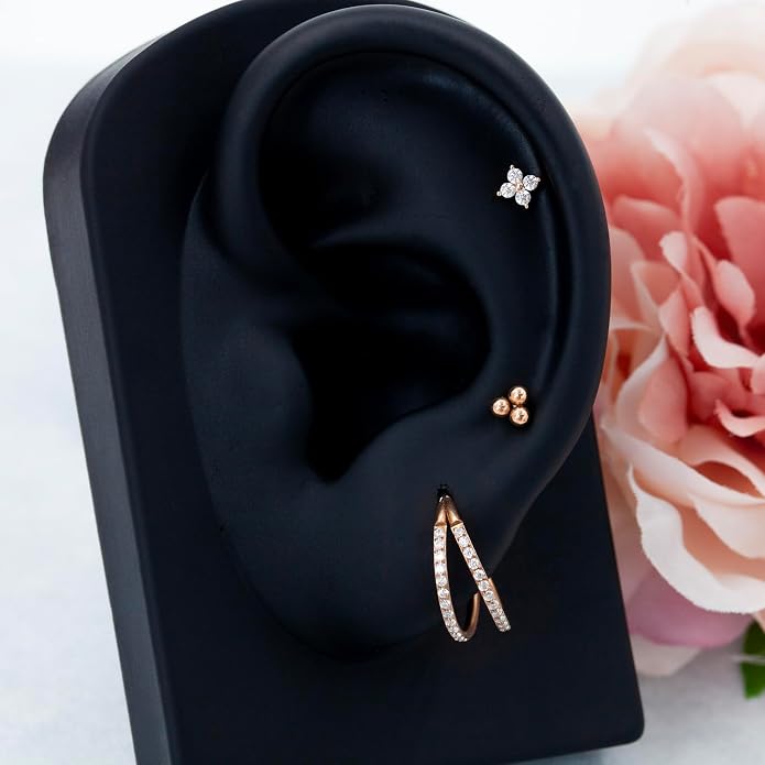 14K Yellow/White/Rose Gold Cartilage Earring Top Push in 1 Pcs Threadless Flower Flat Back Stud Nose Stud Lip Ring 16G Helix Tragus Piercing Jewelry for Women 6mm 8mm