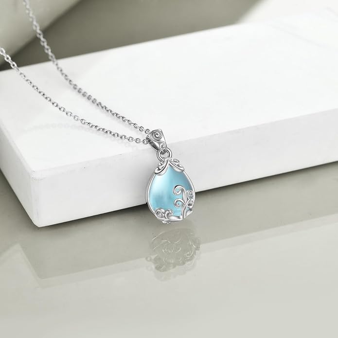 POPLYKE Sterling Silver Gemstone Teardrop Pendant Necklace Crystal Jewelry for Women