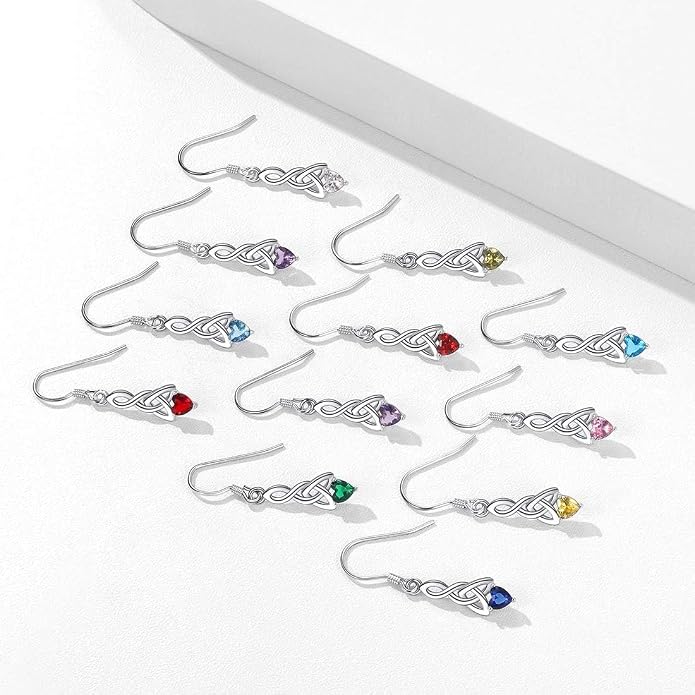 ChicSilver Sparkling Heart Birthstone 925 Sterling Silver Celtic Knot Dangle Hook Earrings (with Gift Box)