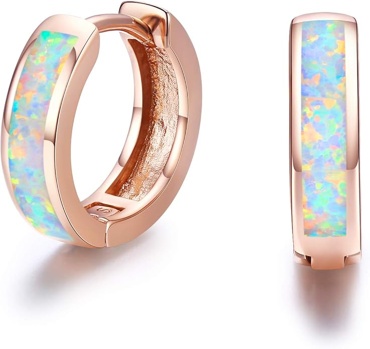 CUOKA MIRACLE 925 Sterling Silver Opal Hoop Earrings for Women - Opal Hinged Huggie Hoops, Hypoallergenic Small Hoop Earrings for Sensitive Ears, Dainty Everyday Jewelry Birthday Christmas Gift