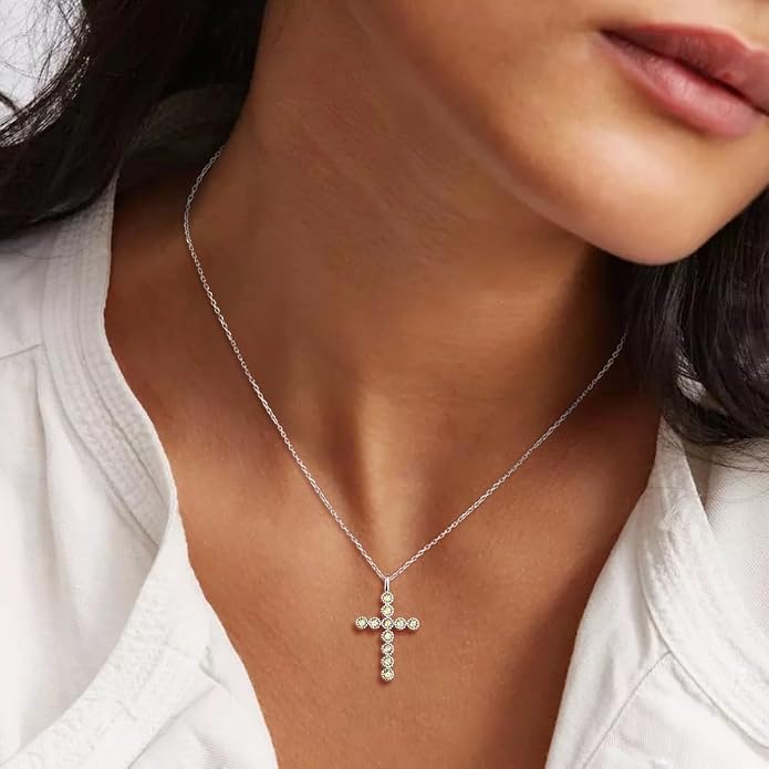 Sterling Silver Cross Necklace for Women Birthstone Religious Jewelry