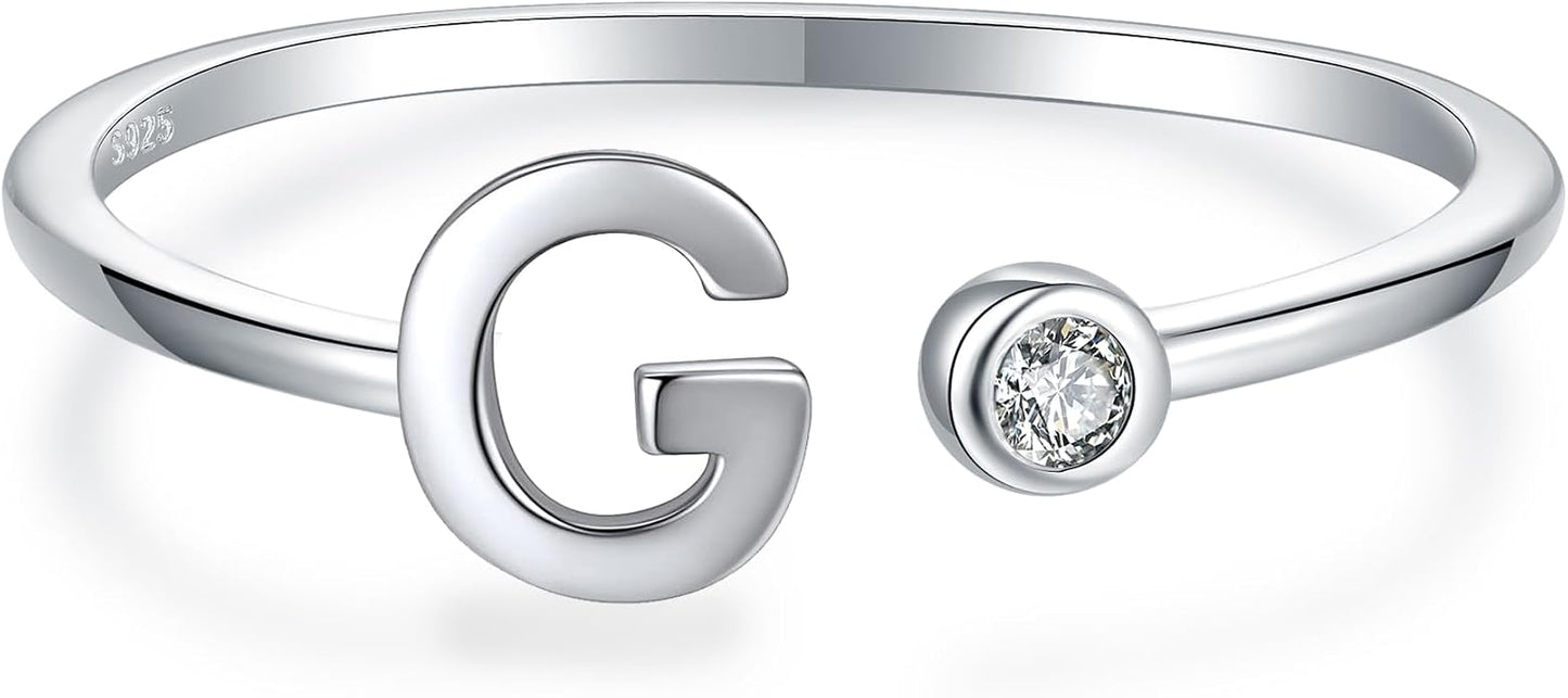 925 Sterling Silver Initial Letter Birthstone Rings for Women Adjustable 1-12 Month Birthstone Alphabet Stacking Ring for Teens Girls Stackable Birthstone Rings Birthday Jewelry Gift for Daughter Mom