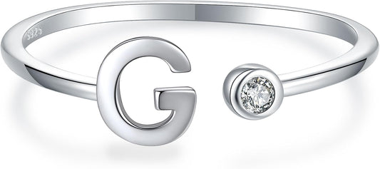 925 Sterling Silver Initial Letter Birthstone Rings for Women Adjustable 1-12 Month Birthstone Alphabet Stacking Ring for Teens Girls Stackable Birthstone Rings Birthday Jewelry Gift for Daughter Mom