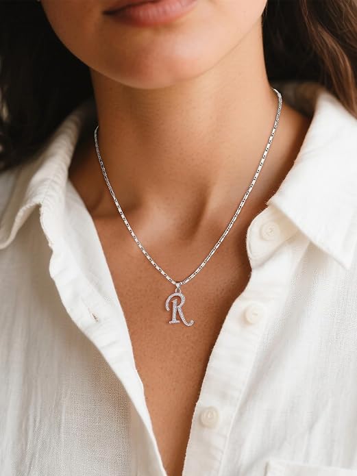 U7 Initial Necklace for Women, Gold/Platinum Plated CZ Crystal Letter A-Z Pendant Necklace, Shiny 20 Inch Name Chain Dainty Personalized Jewelry for Men Mom Wife Friend