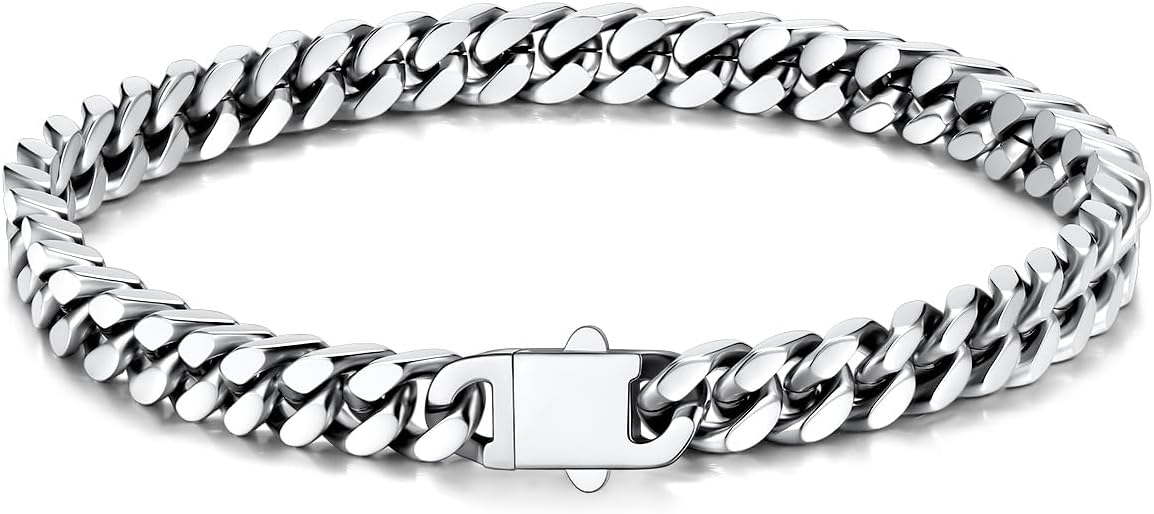 U7 Cuban Link Bracelets for Men Stainless Steel Wrist Bracelet Silver Black Gold Cuban Hand Chain Bracelet for Mens Women, 5/7/9/12mm Width, 7.5/8.3/9 Inch Length Classic Jewelry with Box Packed