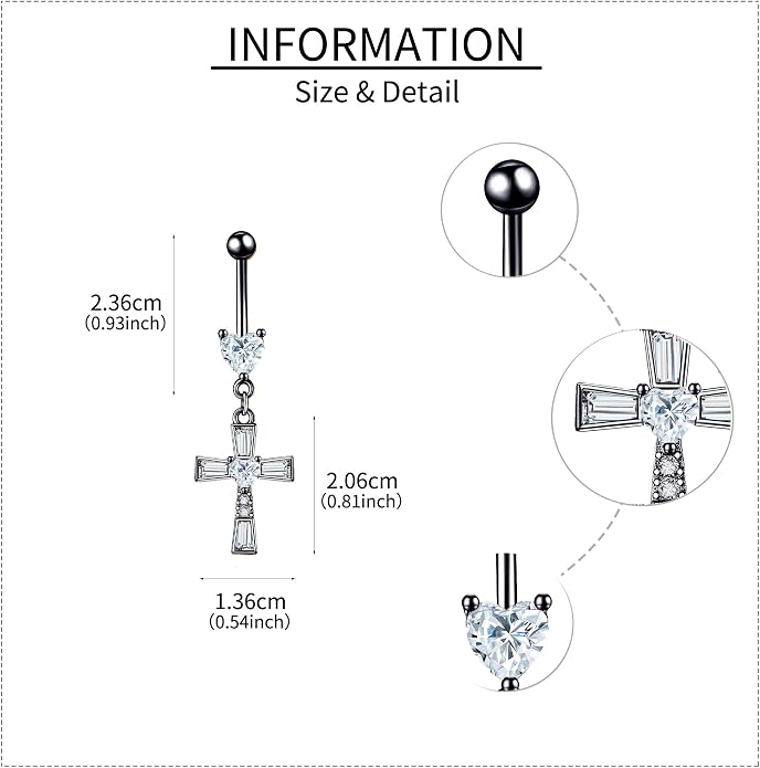 Belly Button Ring 925 Sterling Silver Bar Butterfly/Cross/Pregnancy Dangle Belly Button Piercing Body Navel Rings CZ Moonstone Jewelry Gift for Women