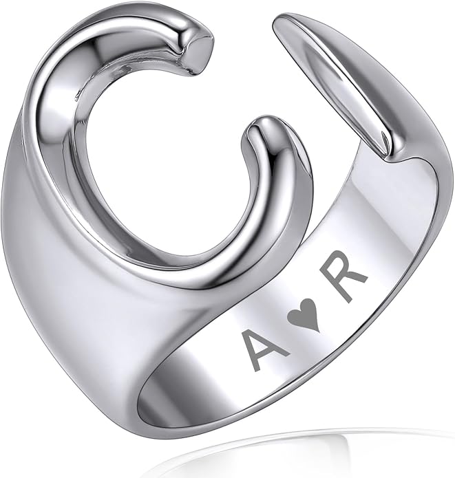 KeyStyle Bold Initial Letter Rings Adjustable, GoldChic Jewelry Women Gold Statement Ring Personalized Engraved Women’s Open Signet Ring for Party (Gold, White Gold, Black)