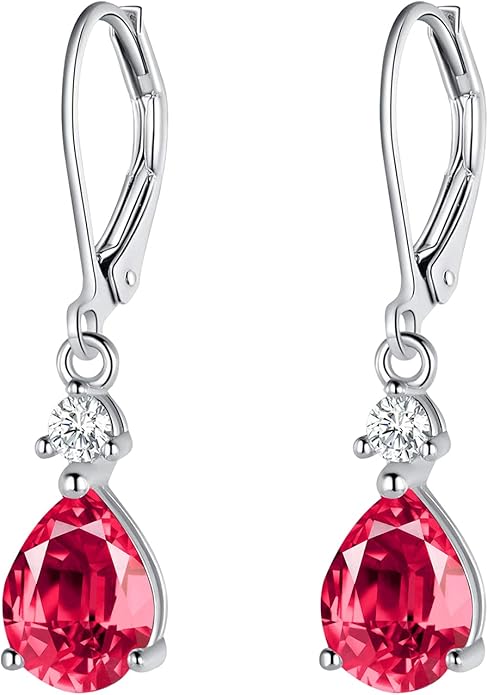 925 Sterling Silver Blue Topaz/Amethyst/Rainbow Quartz CZ Teardrop Leverback Earrings Drop Dangly Gemstone Earings Hypoallergenic Birthday Jewelry Gifts for Women
