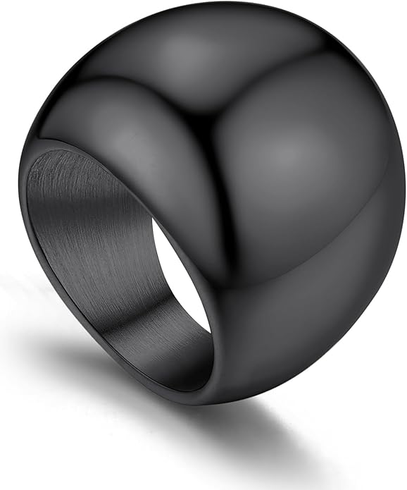 GOLDCHIC JEWELRY Chunky Dome Ring for Women, Stainless Steel Bold Stacking Croissant Statement Ring For Men (Size 7-12, Custom)