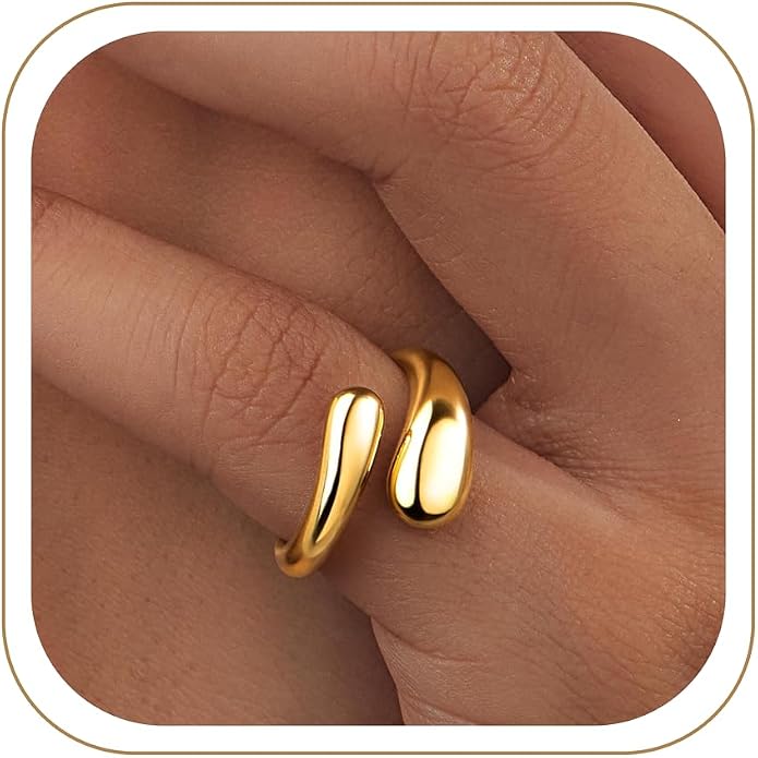 Non Tarnish Gold Chunky Rings for Women, 14K Gold Plated Statement Dome Rings Stacking Silver, Adjustable Mens Eternity Wedding Band Mixed Metal Jewelry Size 3-13